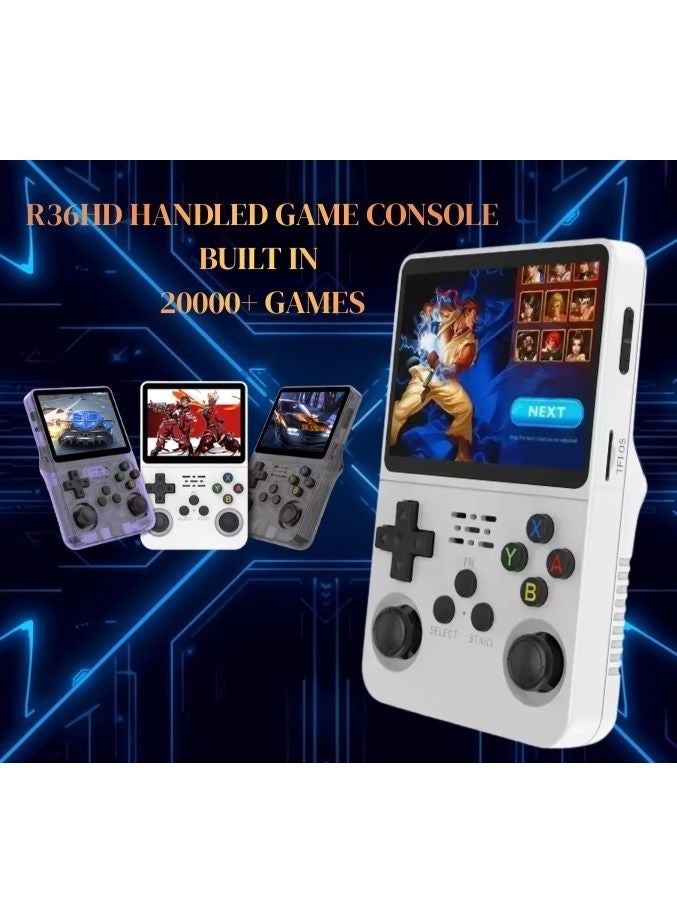 جهاز ألعاب محمول كلاسيكي R36HD (سعة 128 جيجابايت، أكثر من 20000 لعبة) - شاشة IPS عالية الدقة 3.5 بوصة، محاكي محمول لأجهزة PSP وPS1 وN64 | جهاز ألعاب أبيض - هدية - Image 3